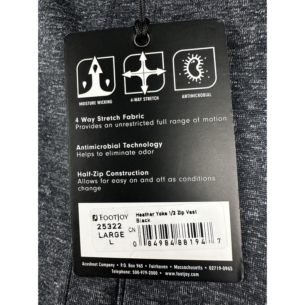 FootJoy Vest Mens Large Heather Yoke Half Zip Pullover Golf 4-Way Stretch 25322 - Picture 2 of 10